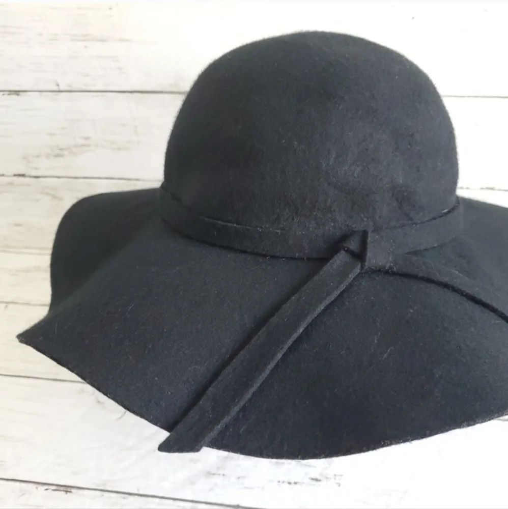 100% Wool Boho Black Floppy Felt Hat 57cm